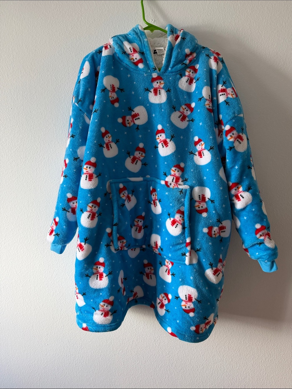 Kids Hooded Snowman Plush Fleece Pajama Robe - Blue
